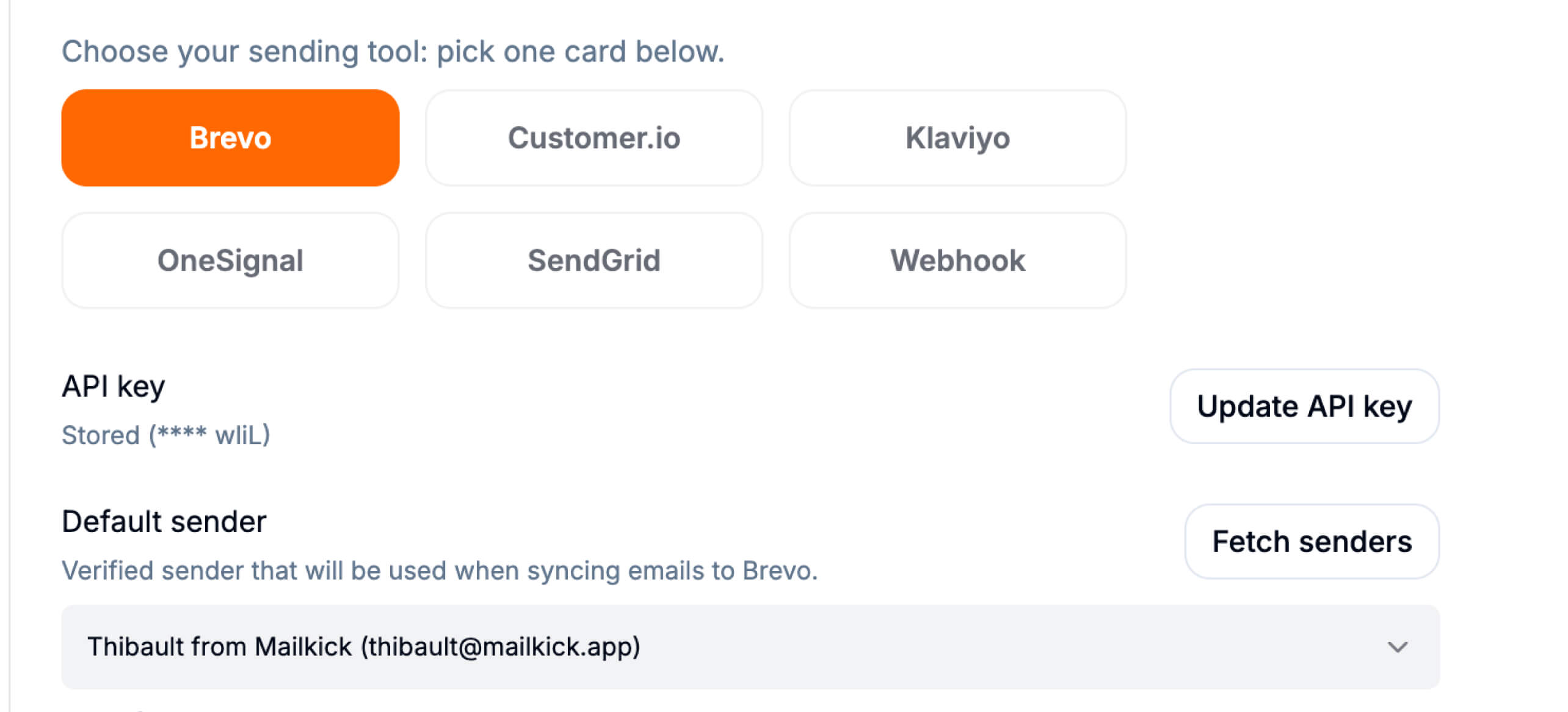 Brevo integration settings in Mailkick